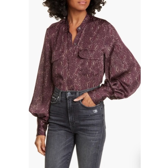 Equipment Helaine Snake-print Satin Blouse in Merlot Red - Picture 10 of 11